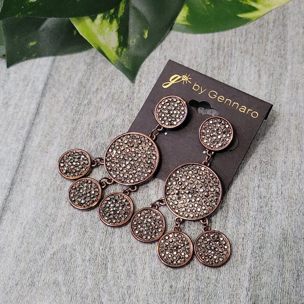 G by Gennaro Copper Toned Rhinestone Circular Dangle Earrings NEW